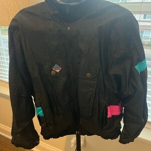 Vintage Black Jacket with Pink and Teal Accents